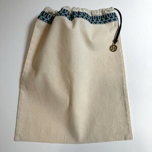 Tory Burch Canvas Drawstring Dust Bag Blue Trim Gold Logo Charm 11.5x14